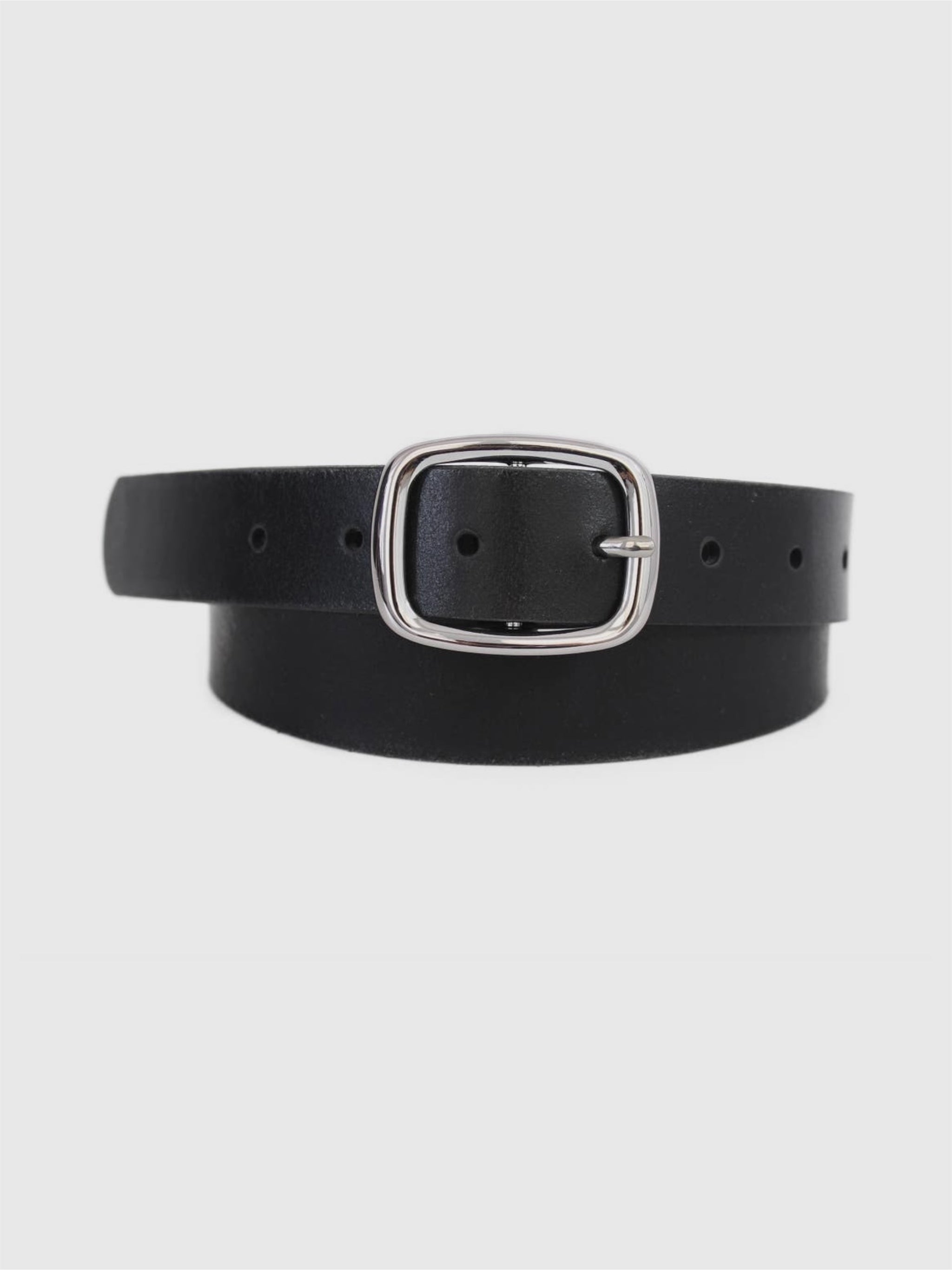 basic silver rectangle buckle leather belt