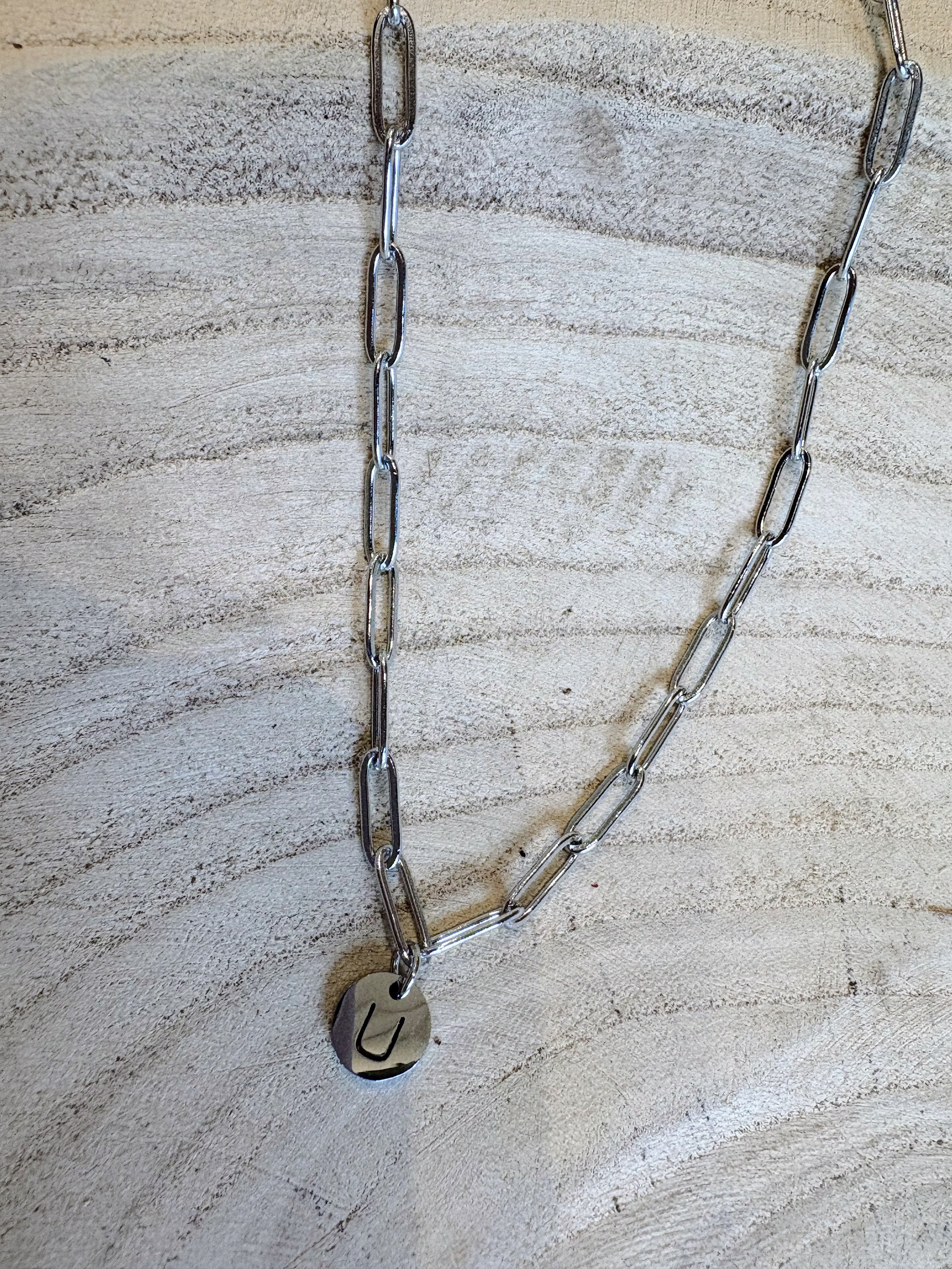 letter paperclip chain necklace - u