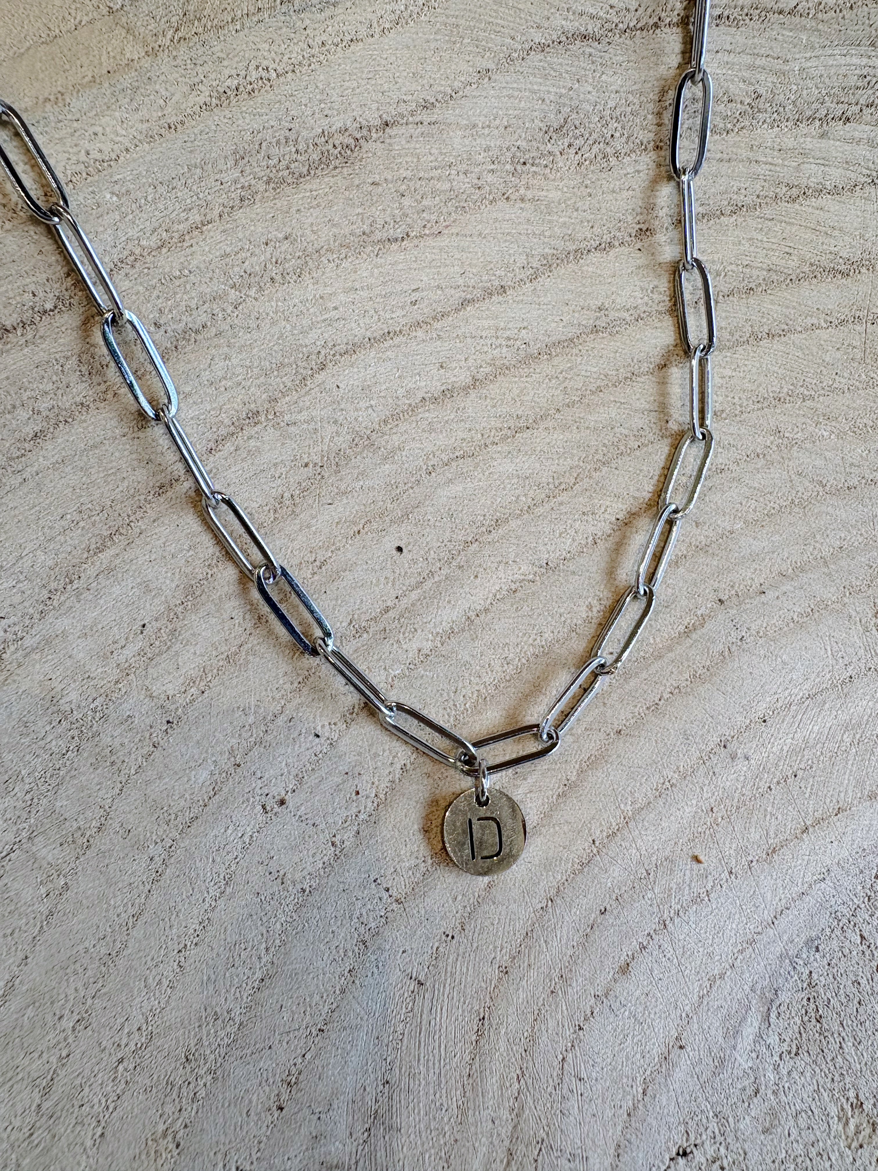 letter paperclip chain necklace - d