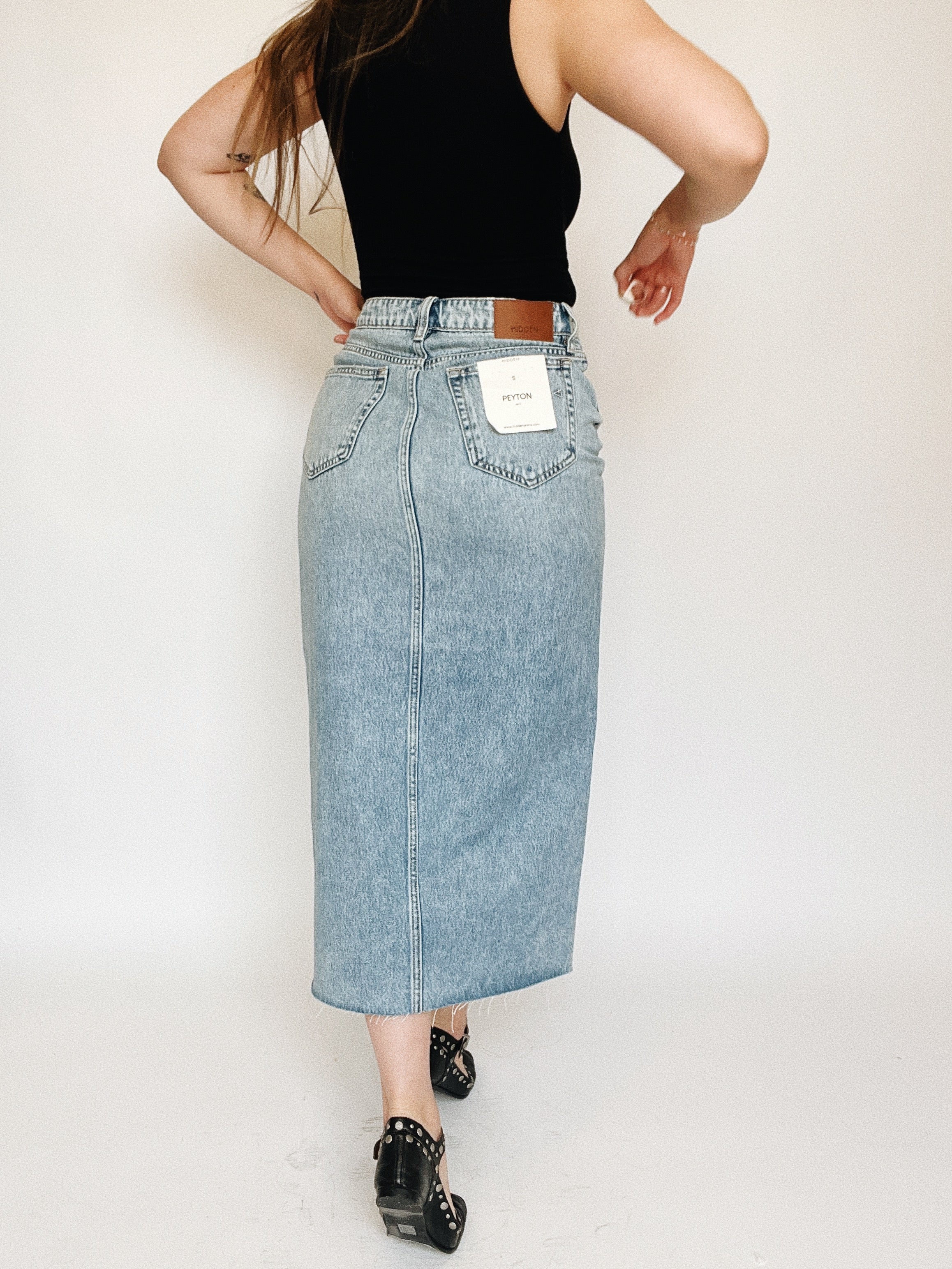 peyton high waist midi skirt with front slit-light blue