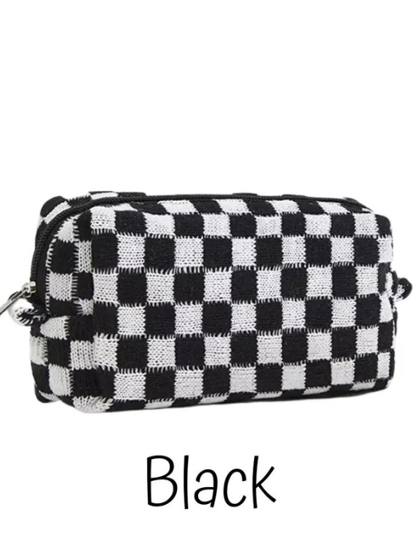 checkered makeup bag