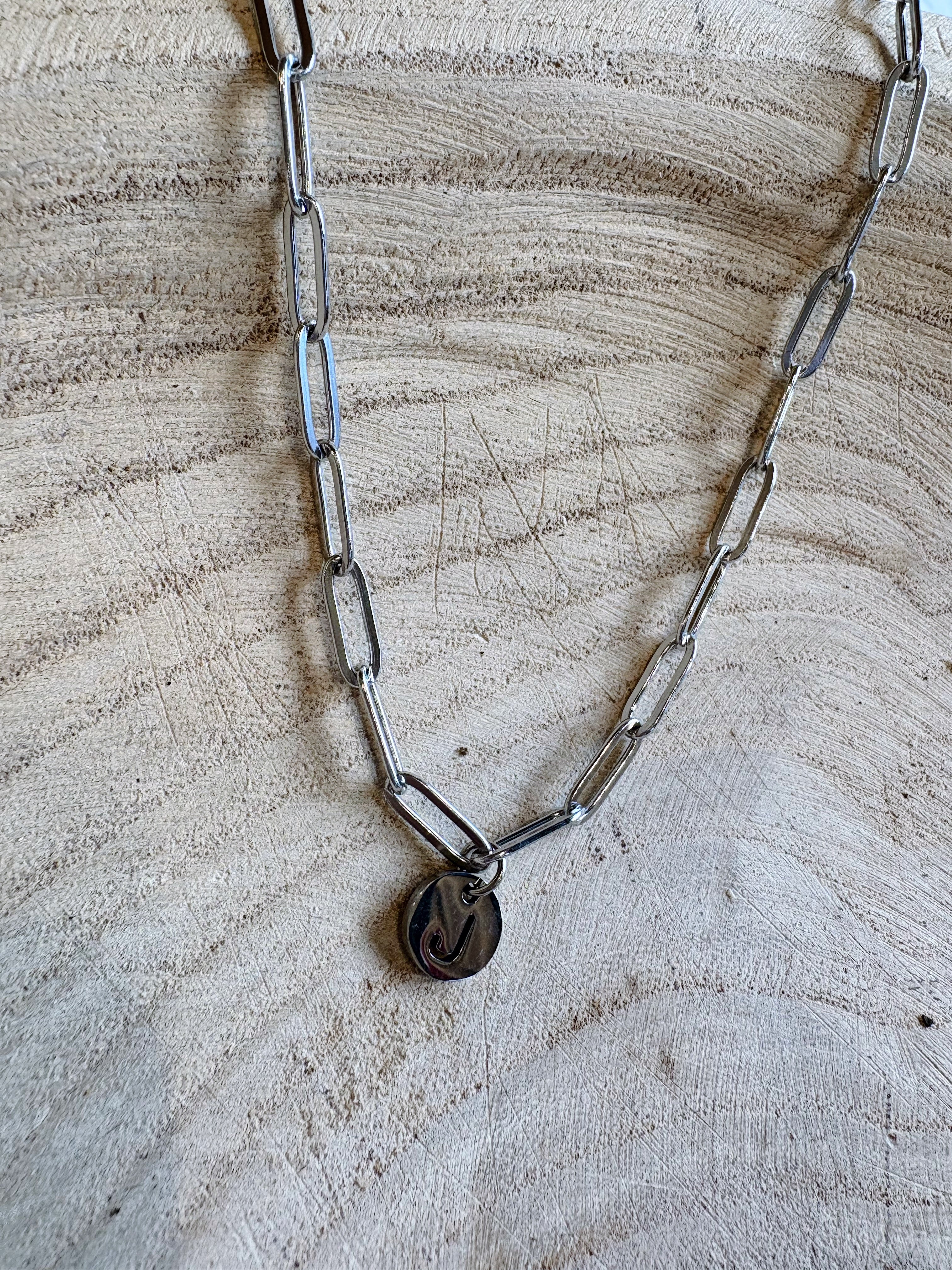 letter paperclip chain necklace - j