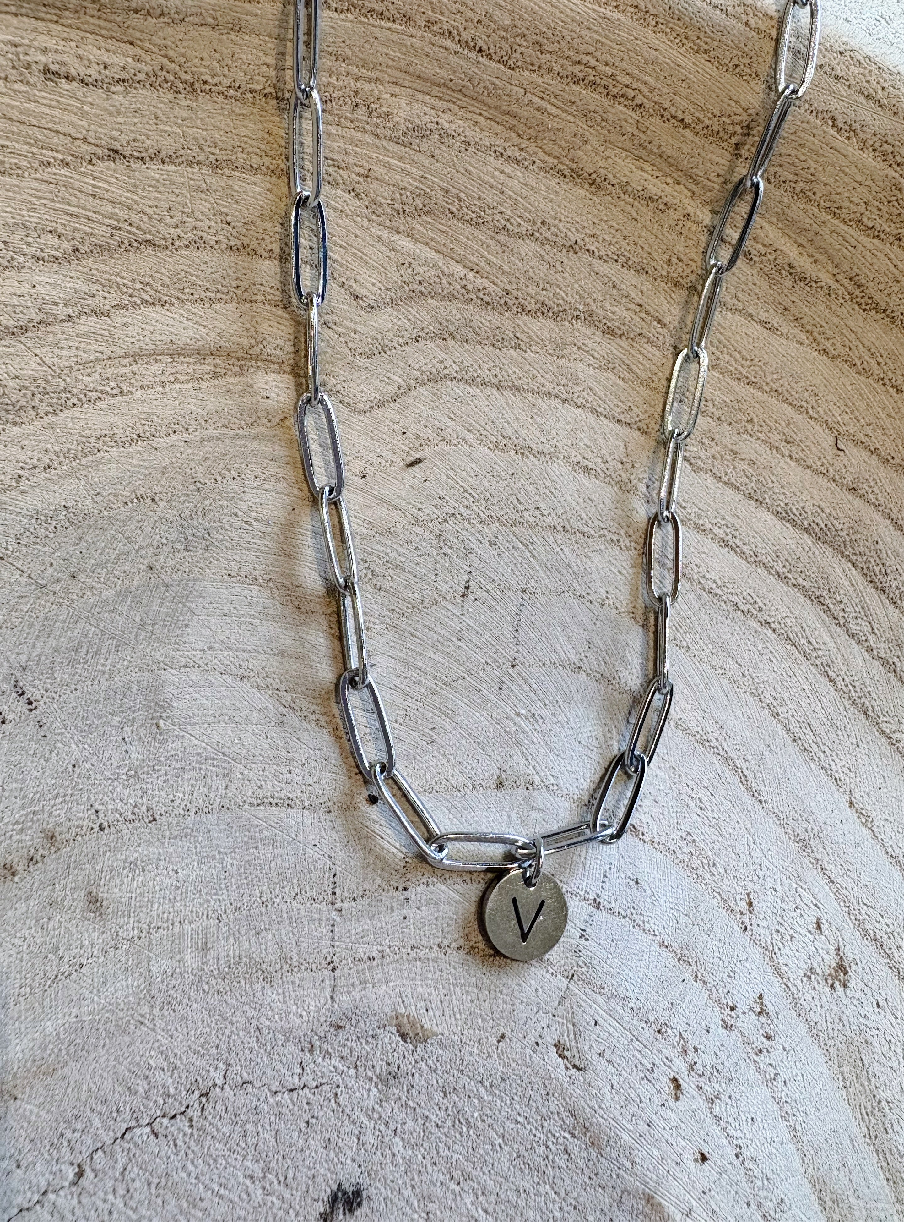 letter paperclip chain necklace - v