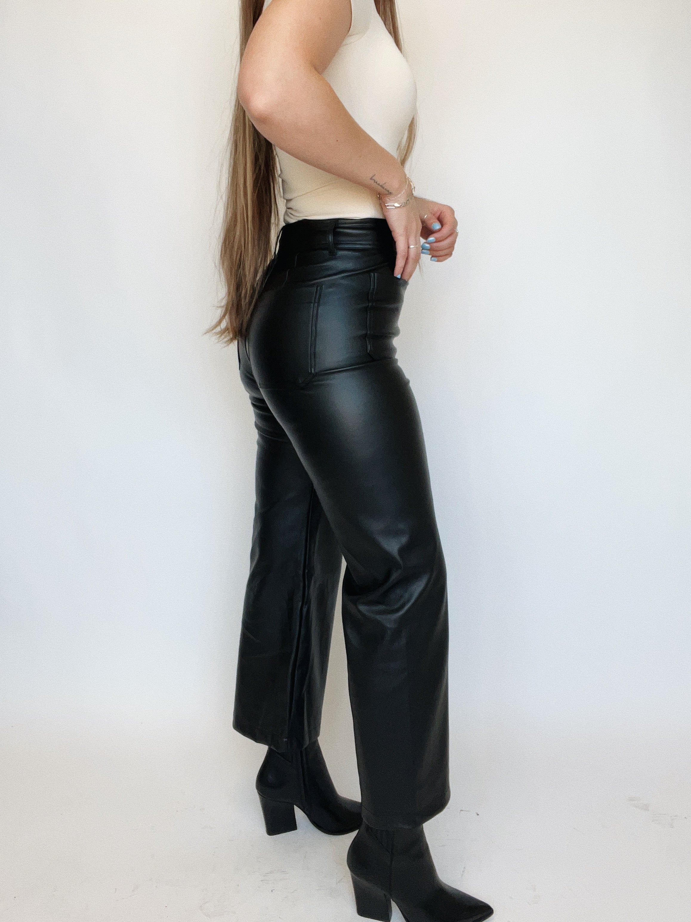 faux leather wide leg pant