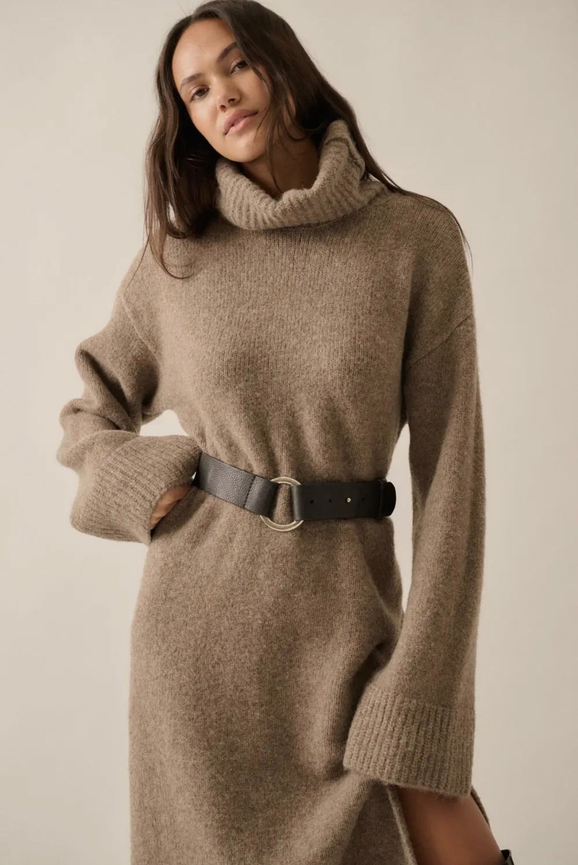 cowl-neck midi sweater dress