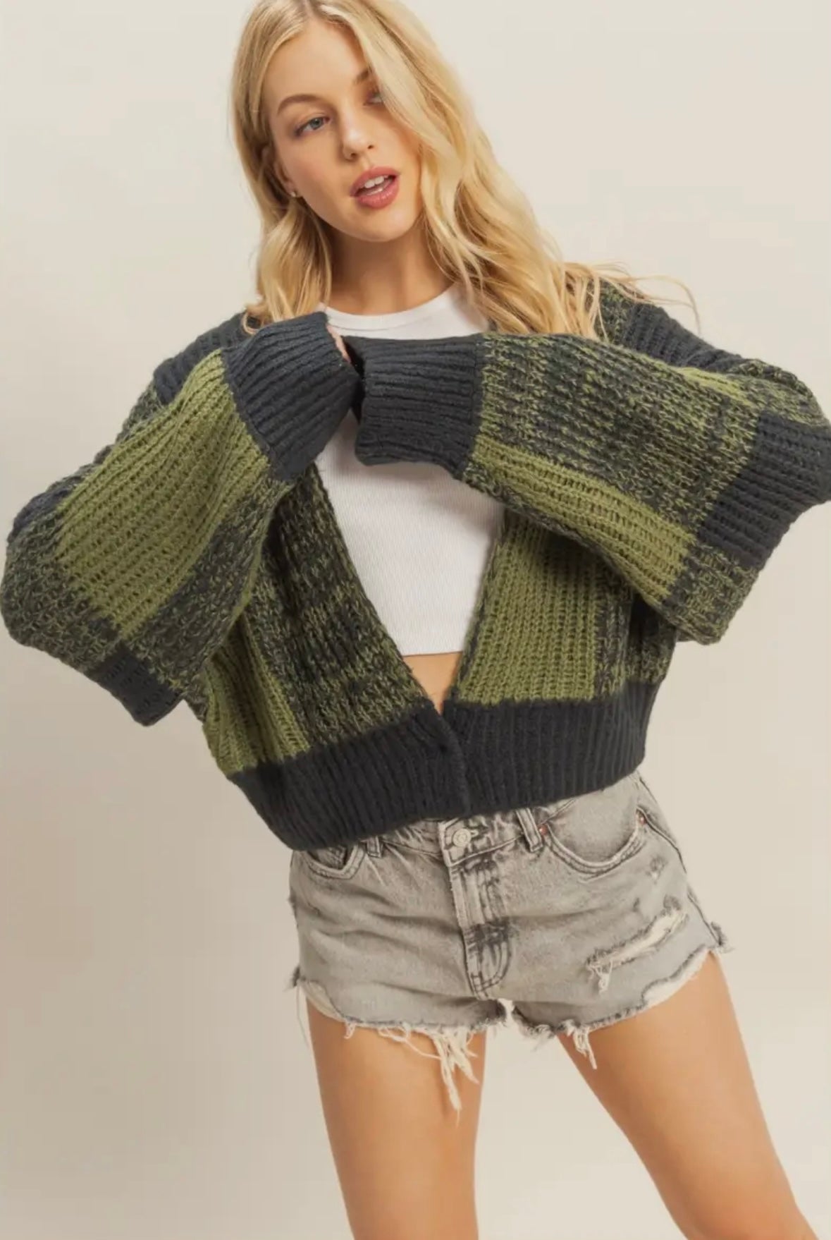 two tone sweater cardigan