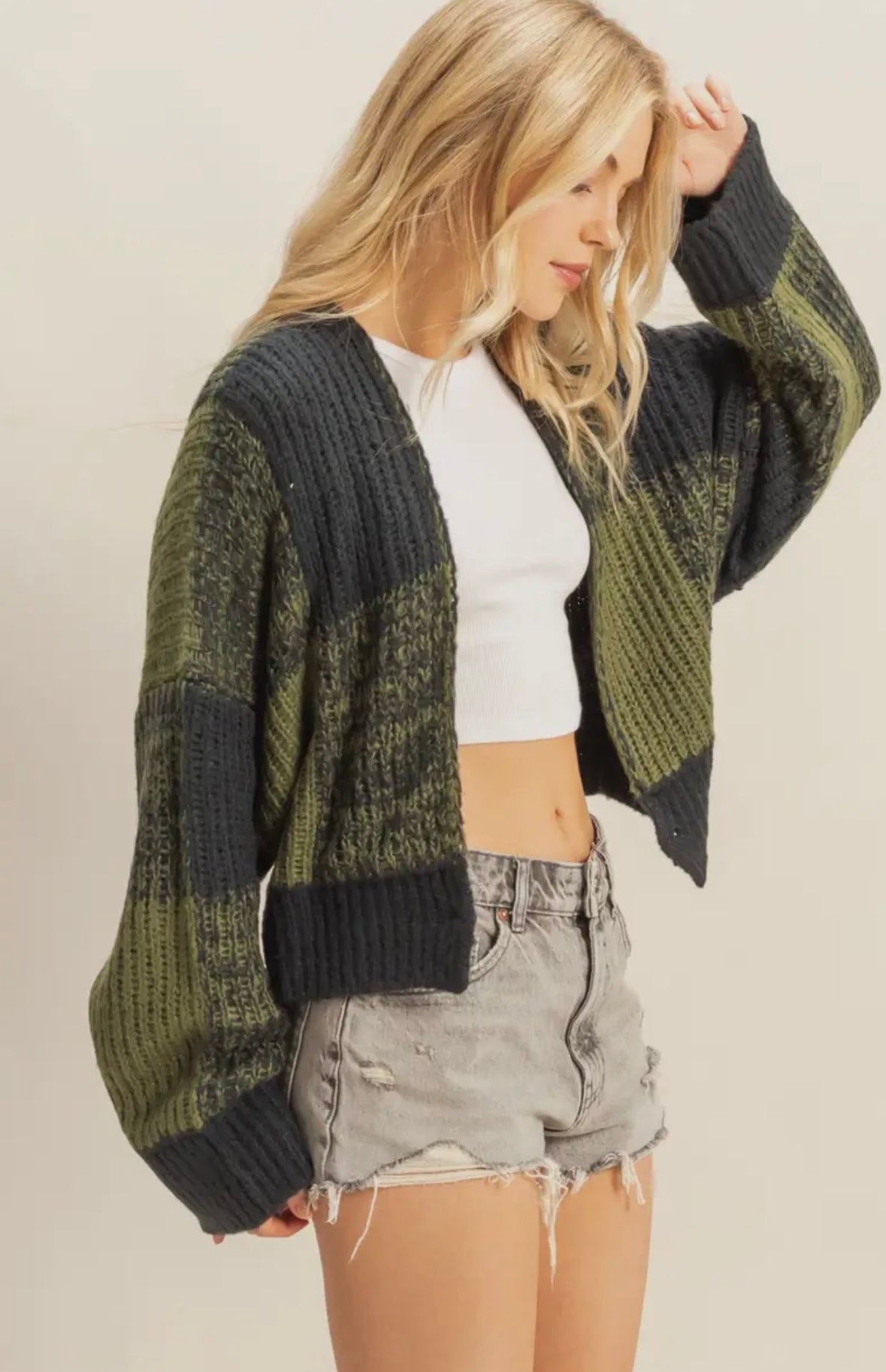 two tone sweater cardigan