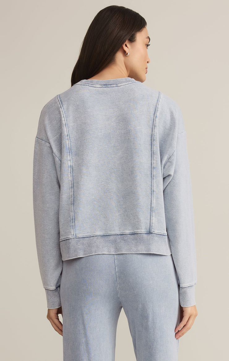 lax knit denim sweatshirt