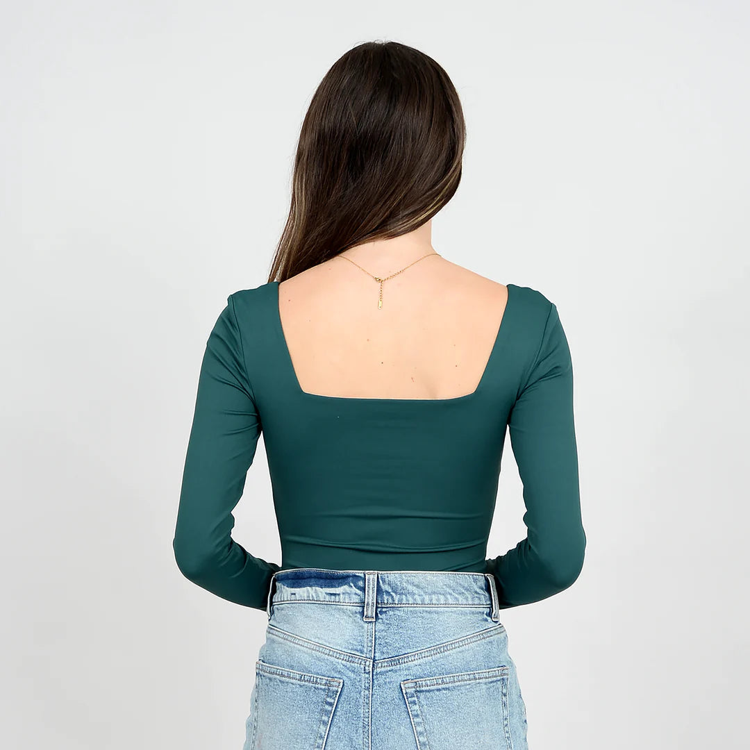 Stacy Square Neck Long Sleeve Bodysuit in Nomad