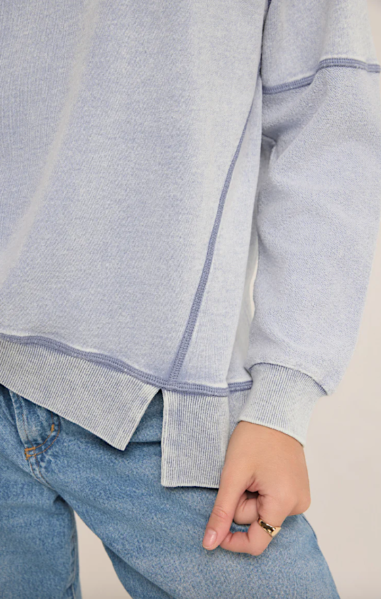 easy v knit denim sweatshirt