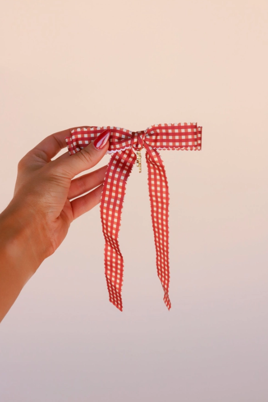 red plaid scalloped bow