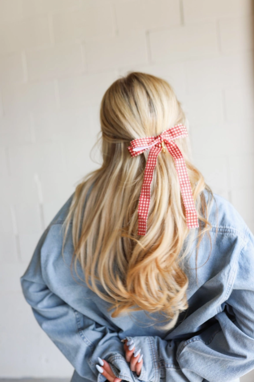 red plaid scalloped bow