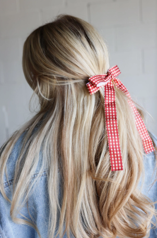 red plaid scalloped bow