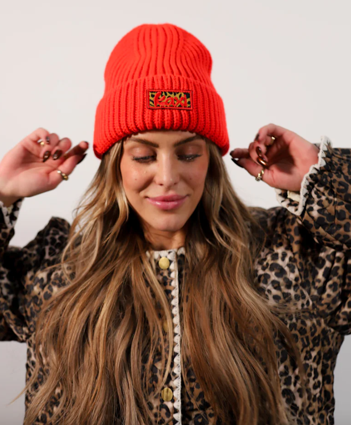 red cheetah beanie