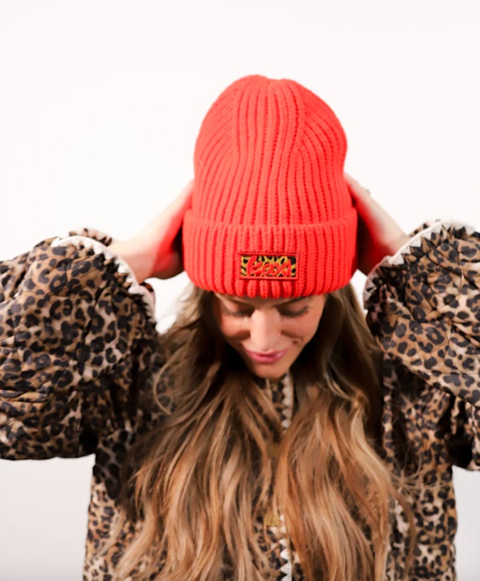 red cheetah beanie