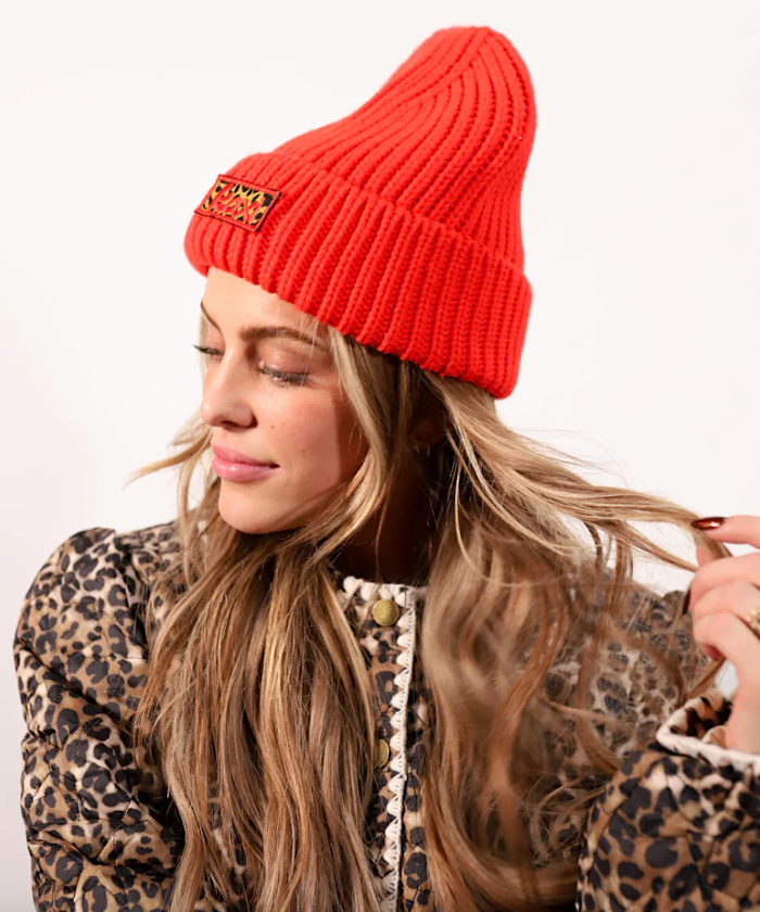 red cheetah beanie