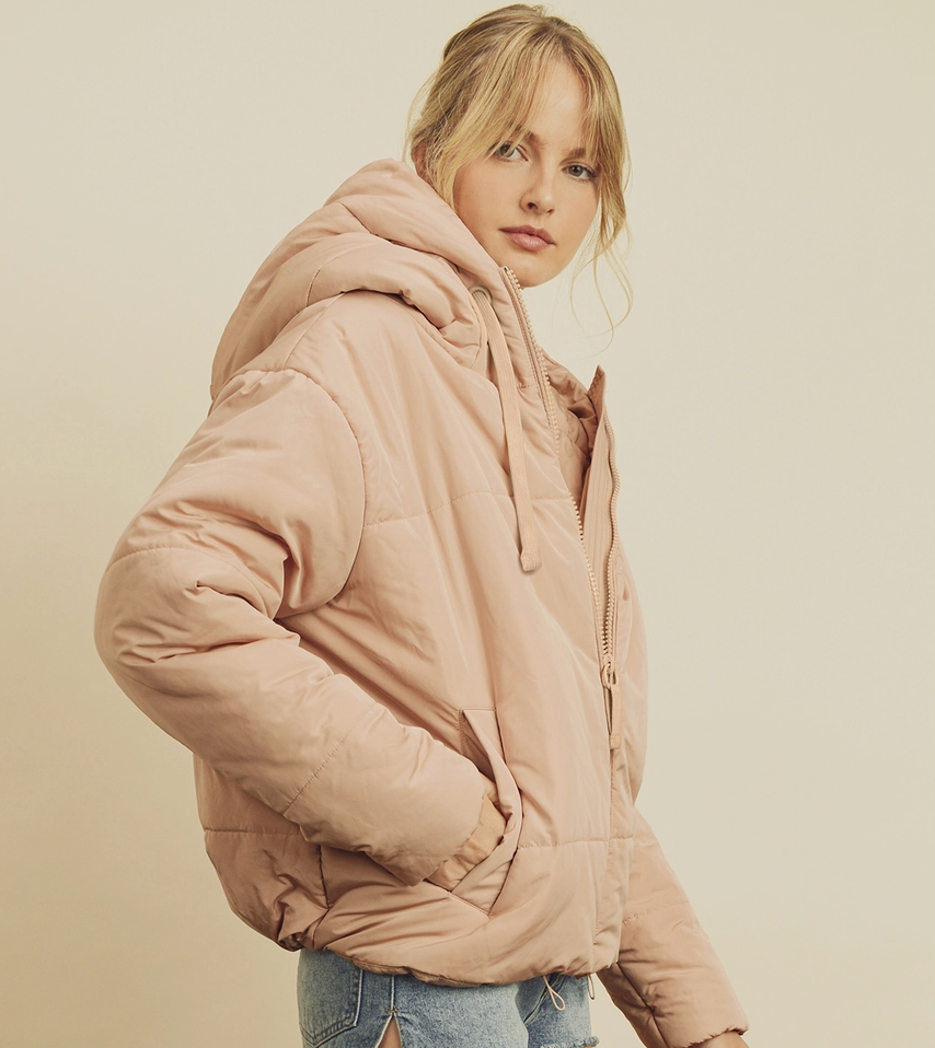 Puffer jacket with deals drawstring