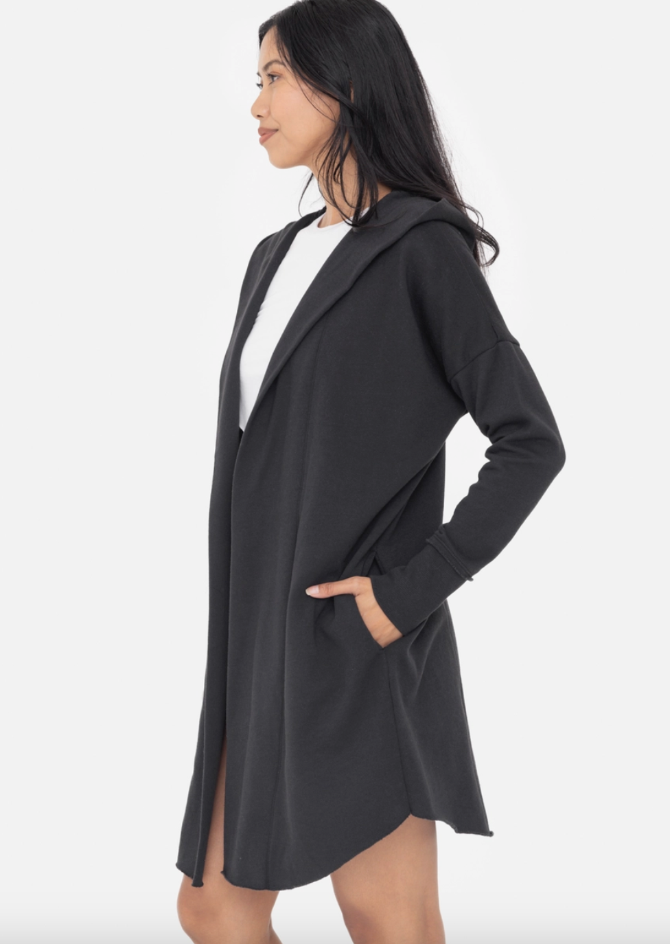 Black longline hooded outlet cardigan
