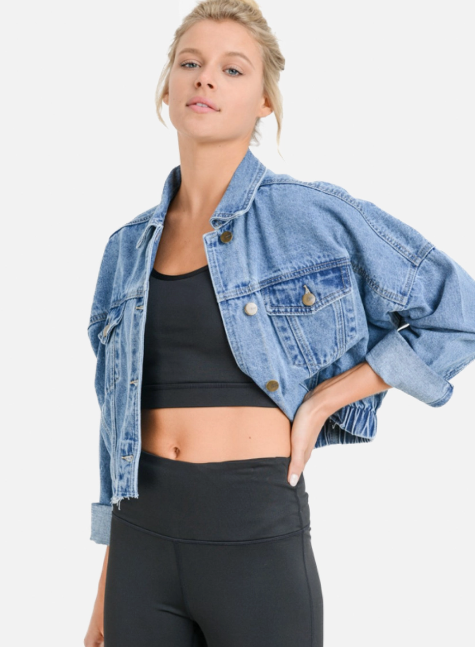 Raw hem 2025 cropped denim jacket