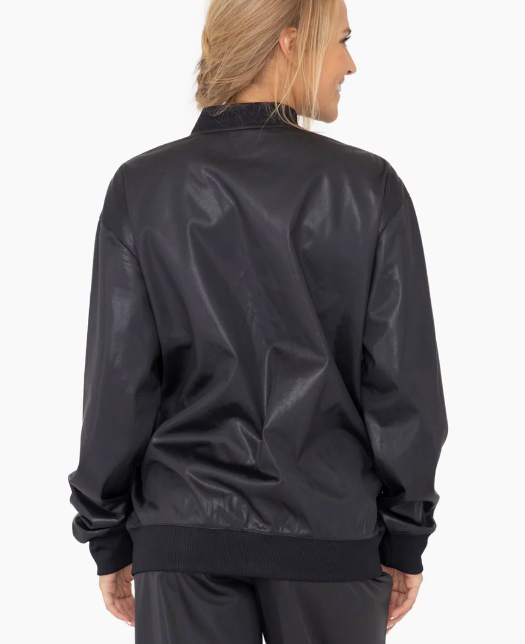 glossy leather look bomber jacket