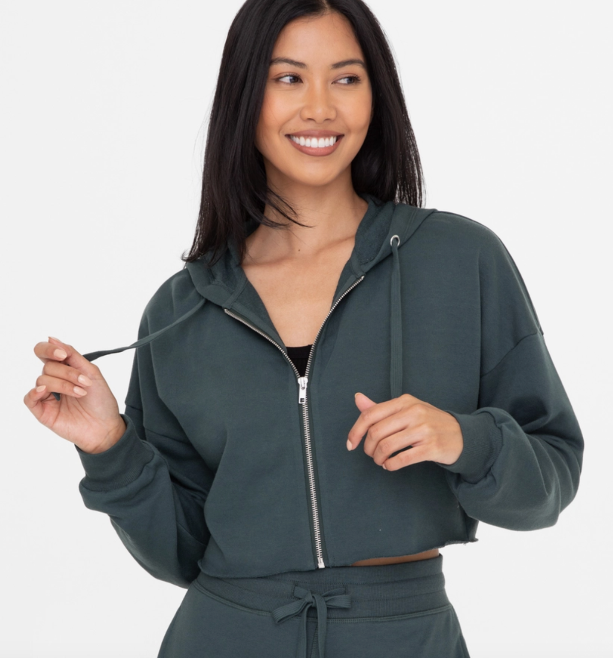 crop hoodie zip-up french terry jacket