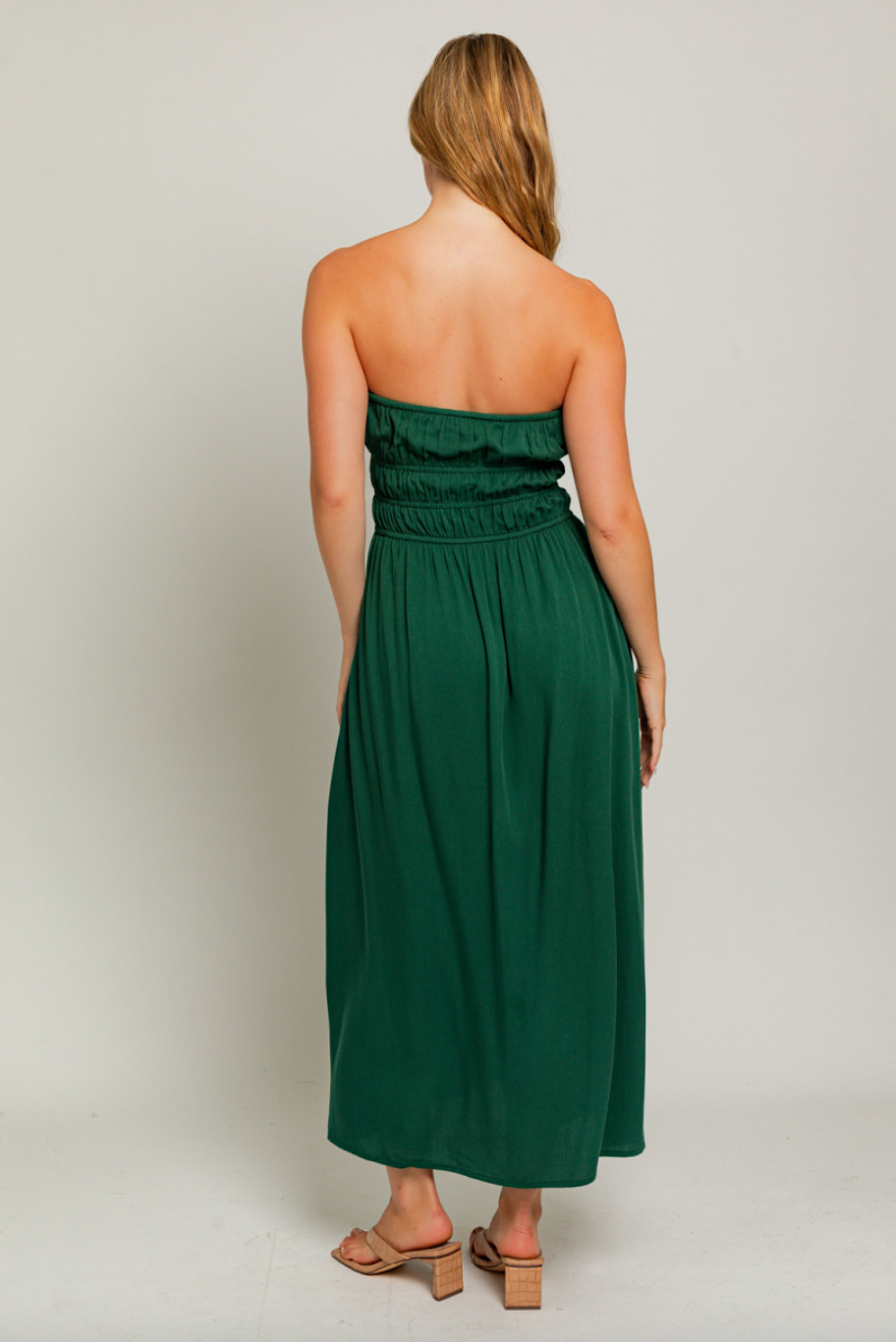 hannah strapless ruched maxi dress