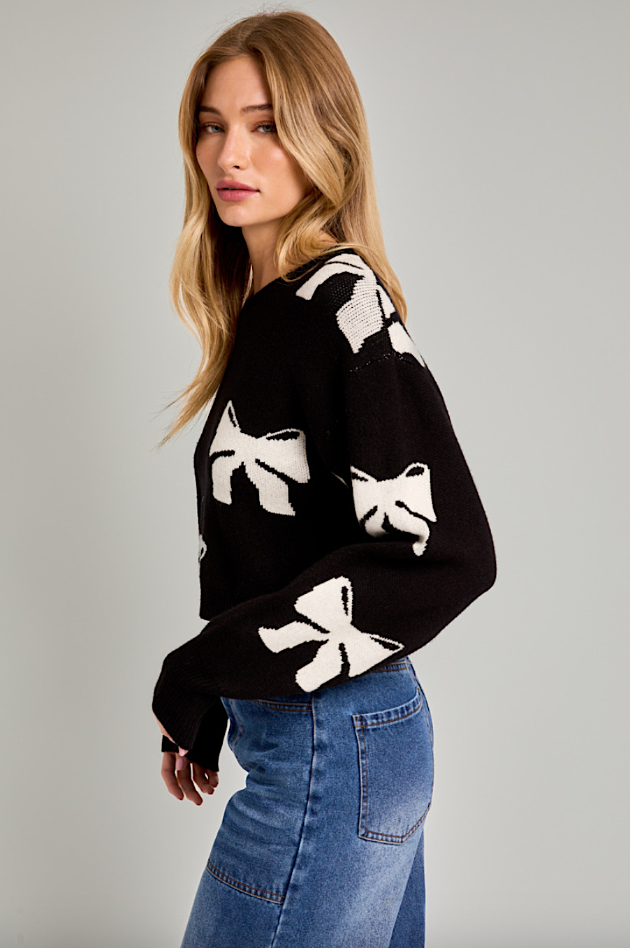 cropped coquette bow sweater