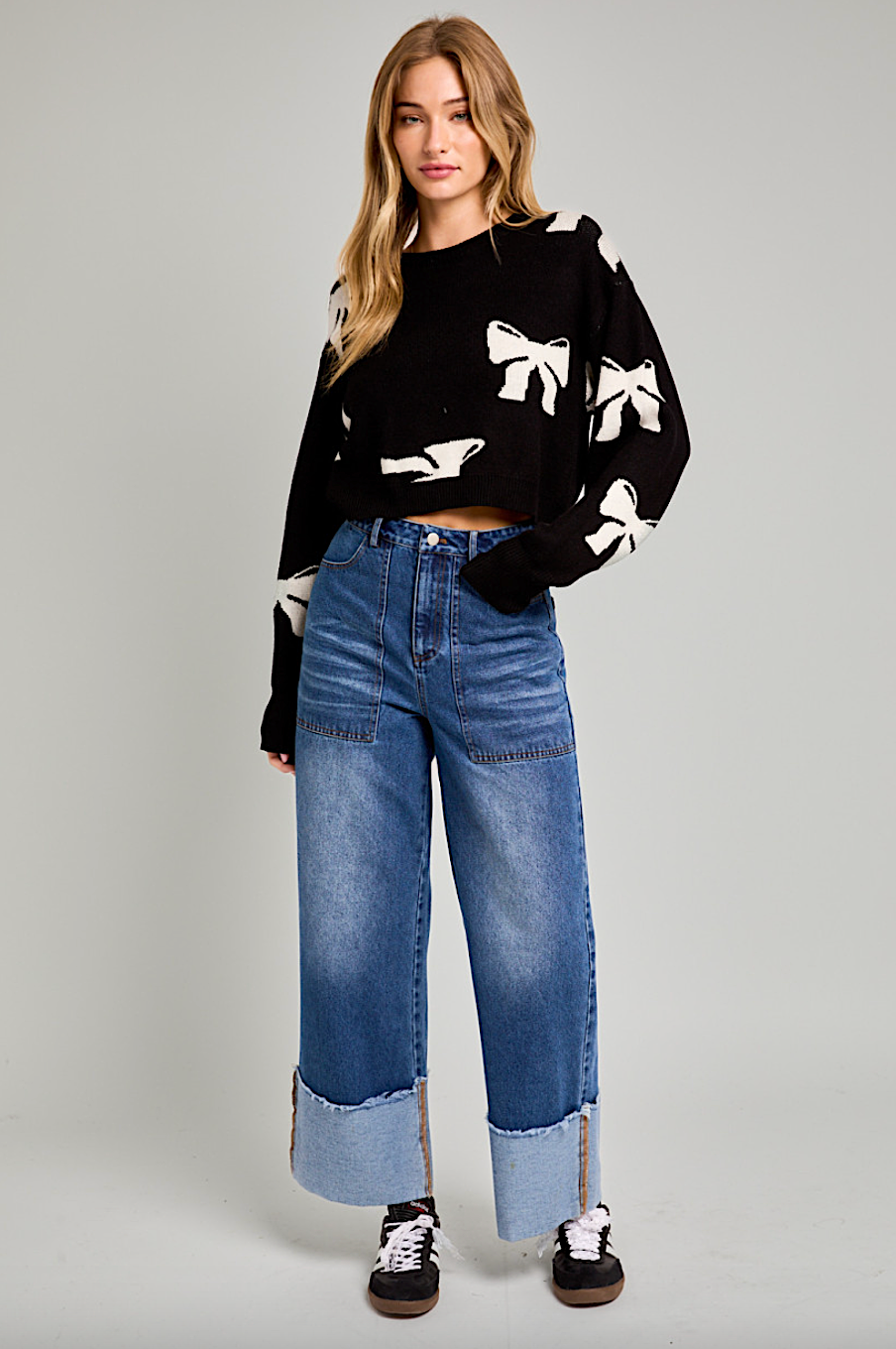 cropped coquette bow sweater