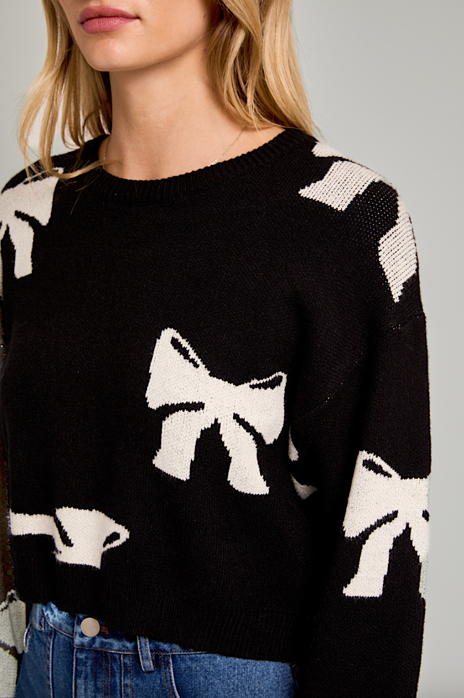 cropped coquette bow sweater