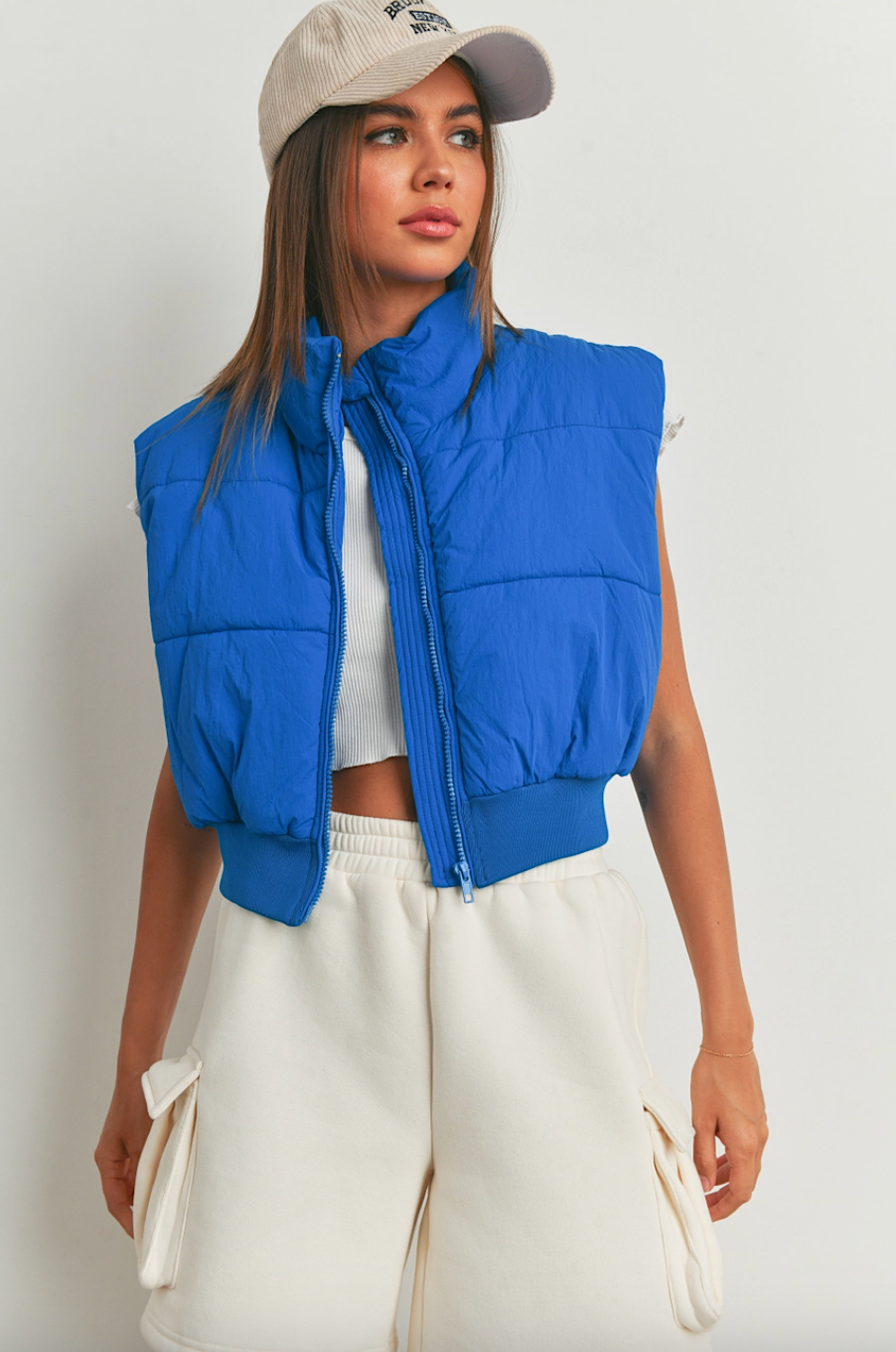 crop zip-up puffer vest