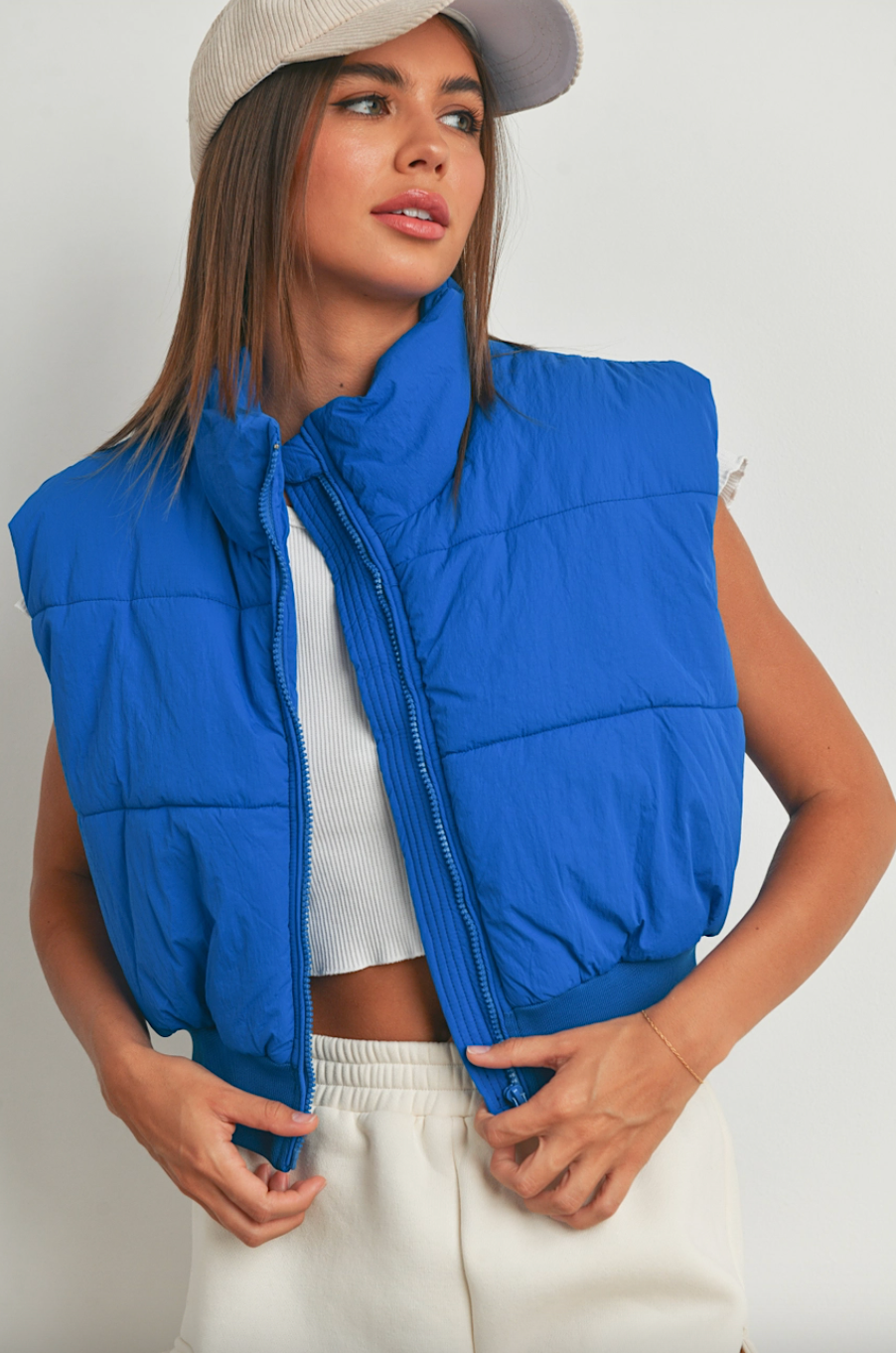 crop zip-up puffer vest