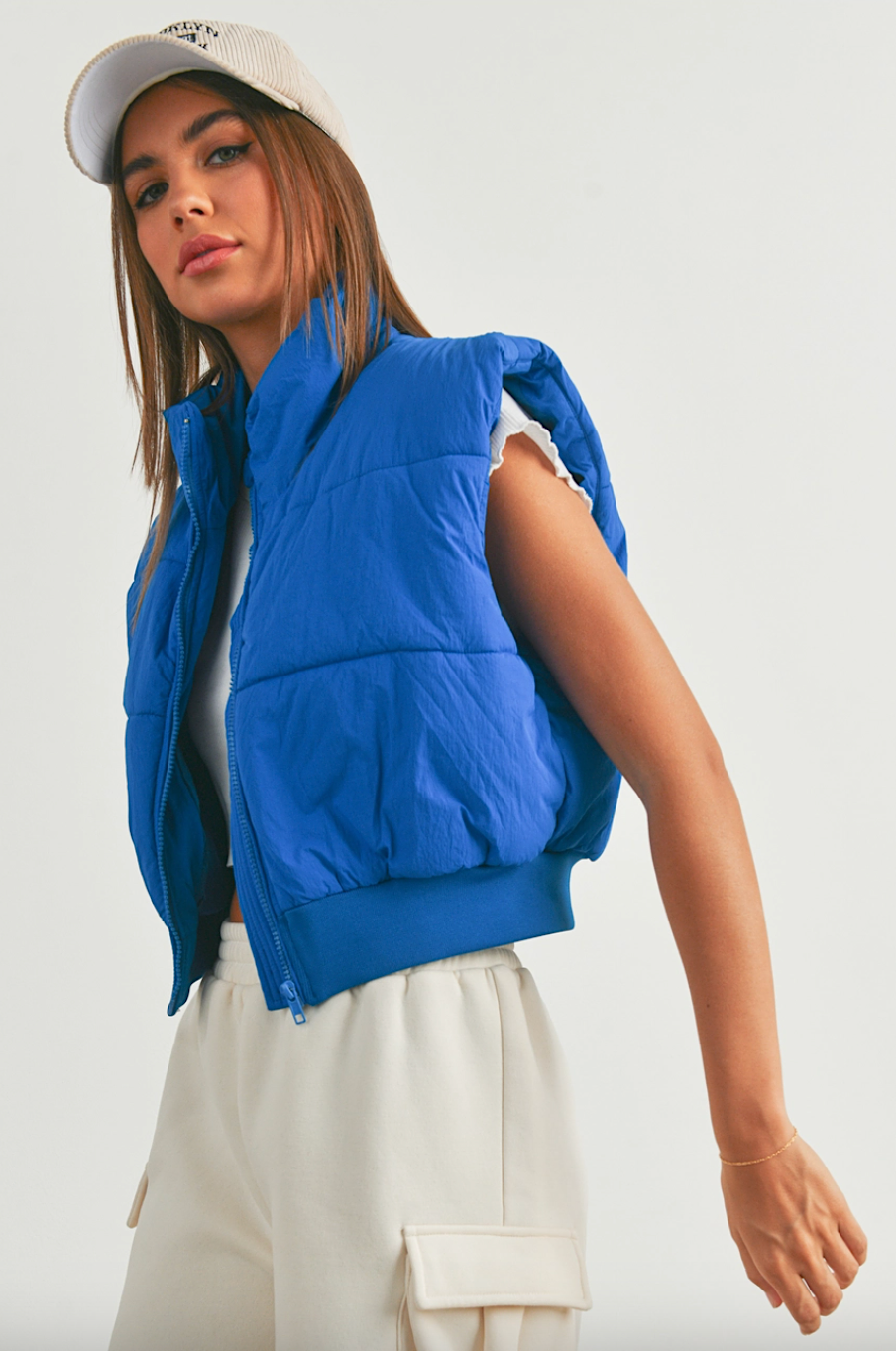 crop zip-up puffer vest