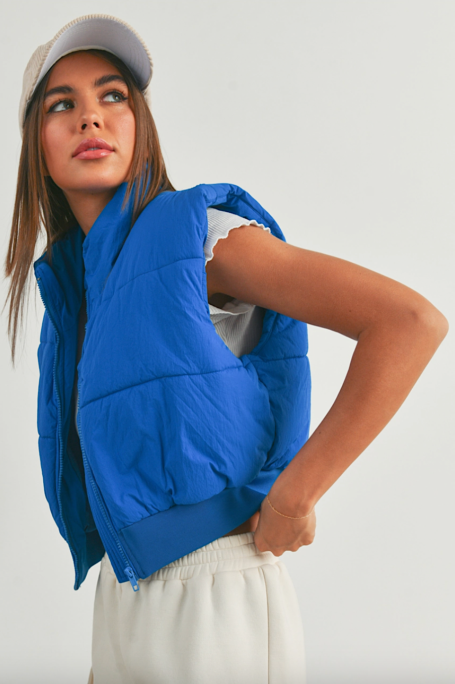 crop zip-up puffer vest