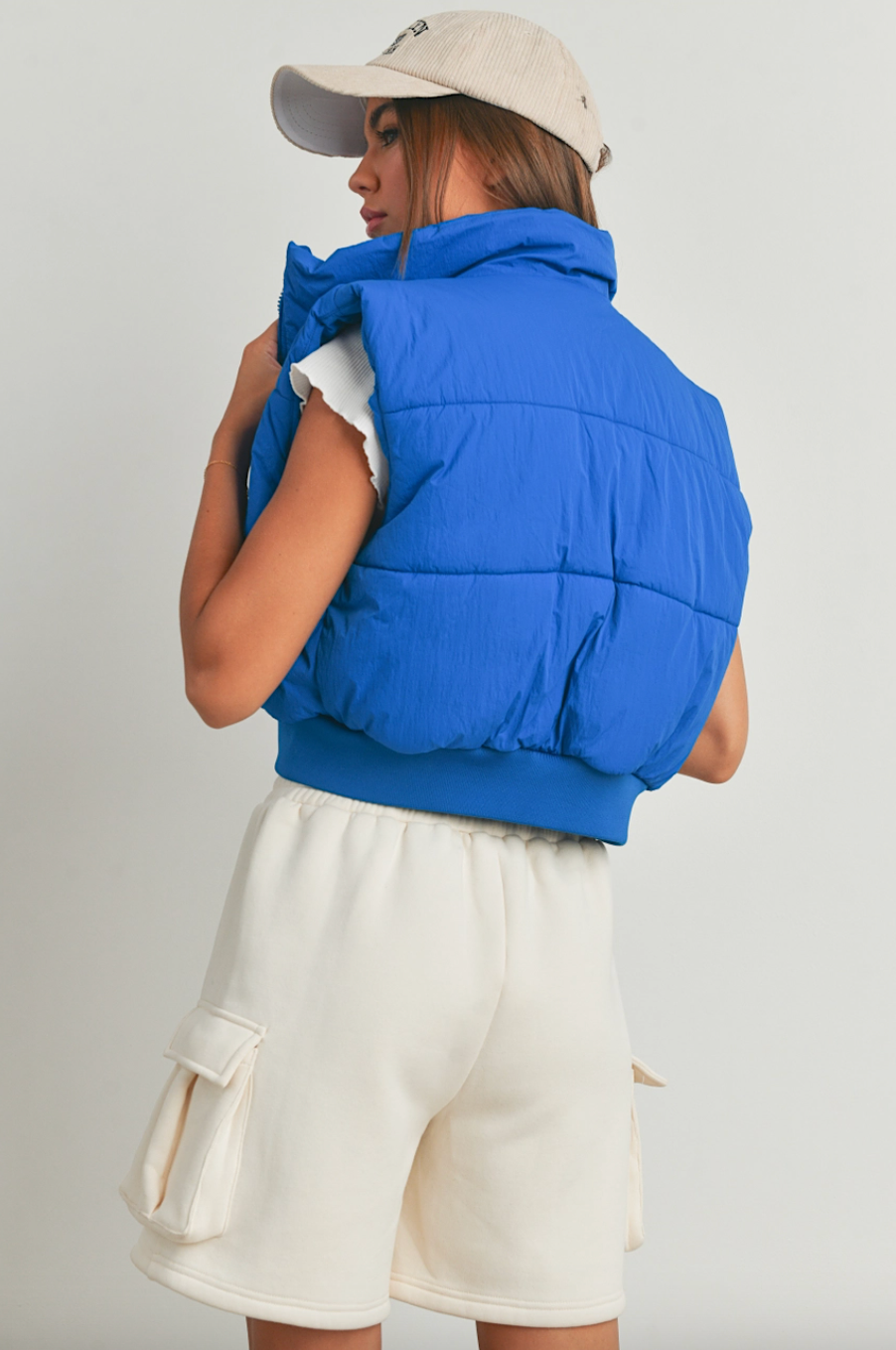 crop zip-up puffer vest