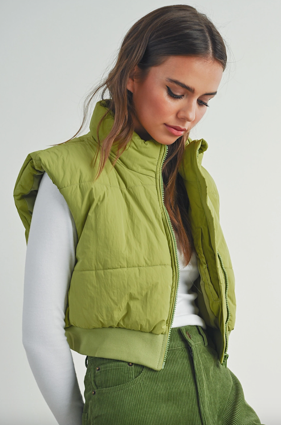 crop zip-up puffer vest