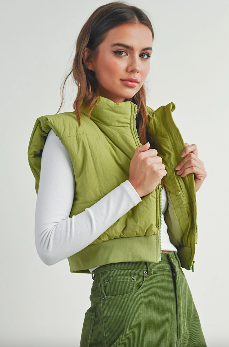 crop zip-up puffer vest