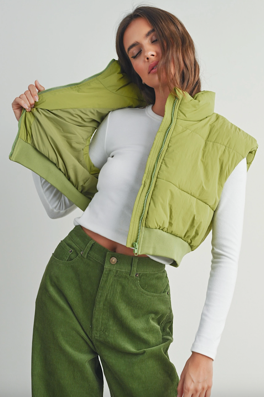 crop zip-up puffer vest