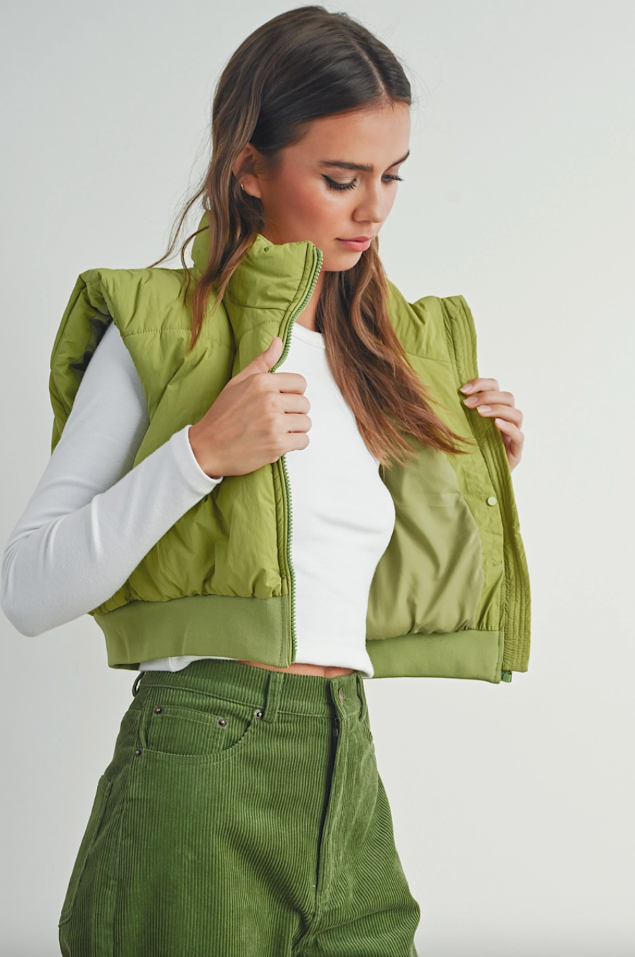 crop zip-up puffer vest