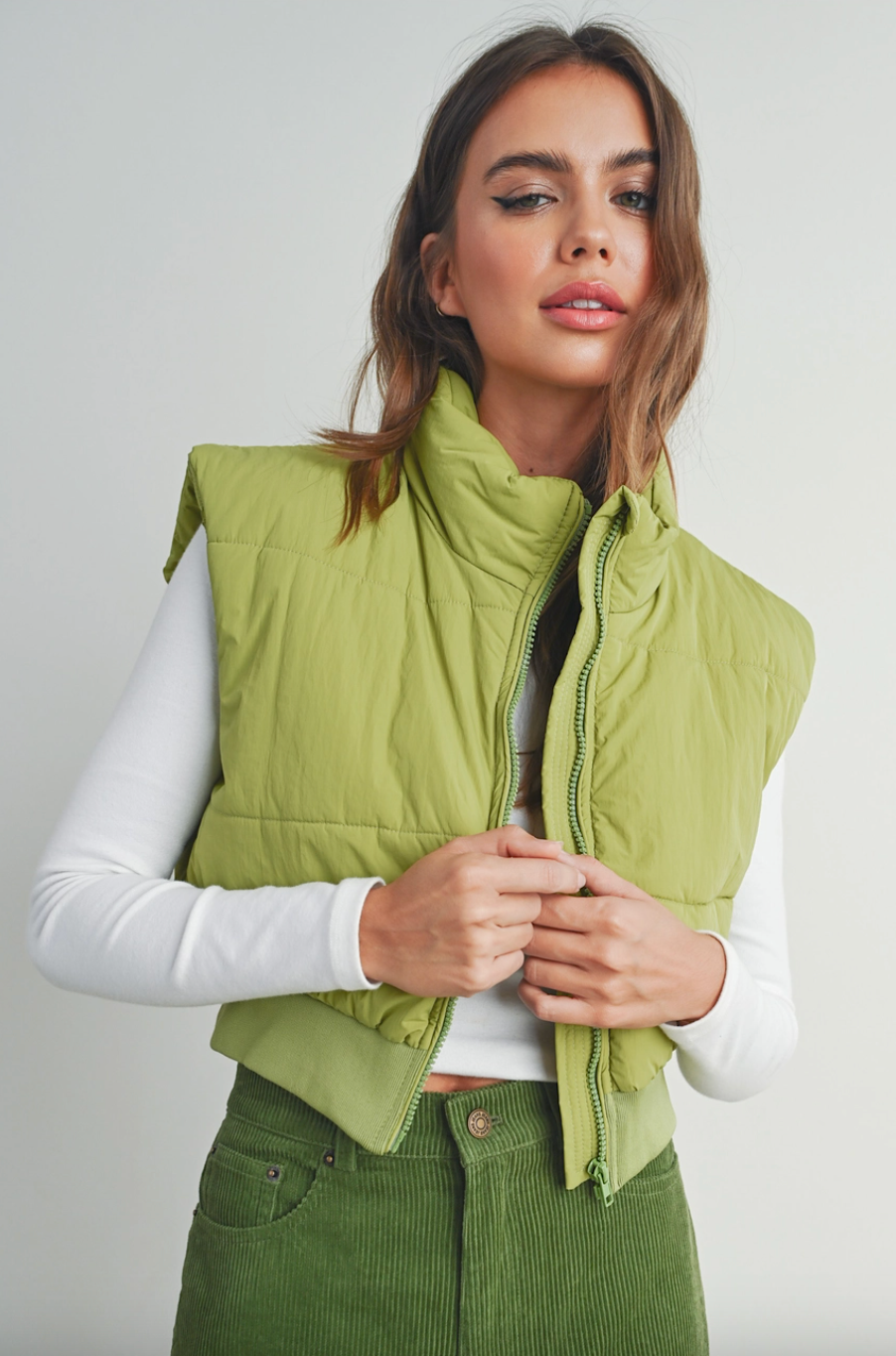 crop zip-up puffer vest