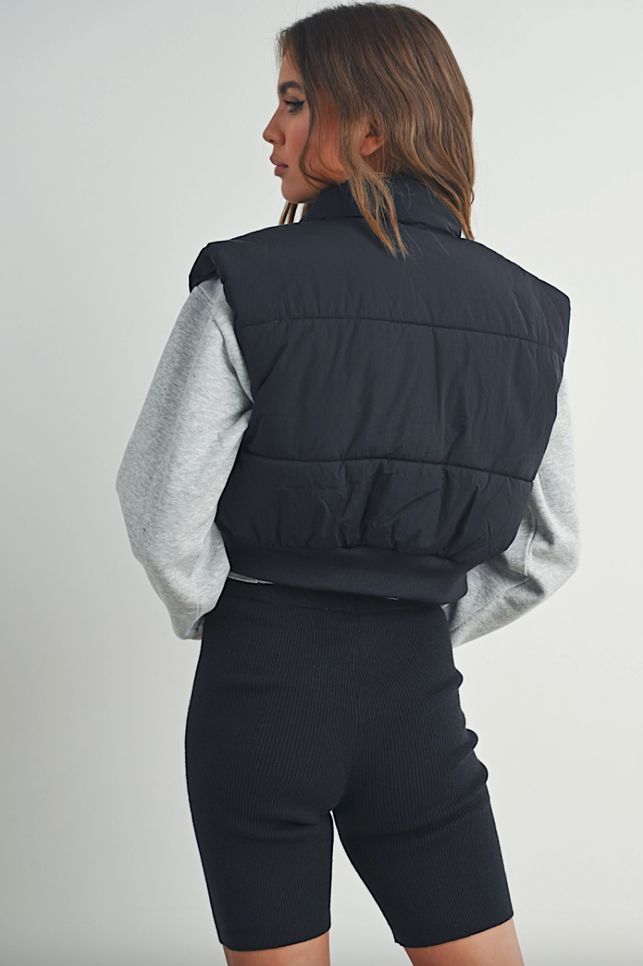 crop zip-up puffer vest