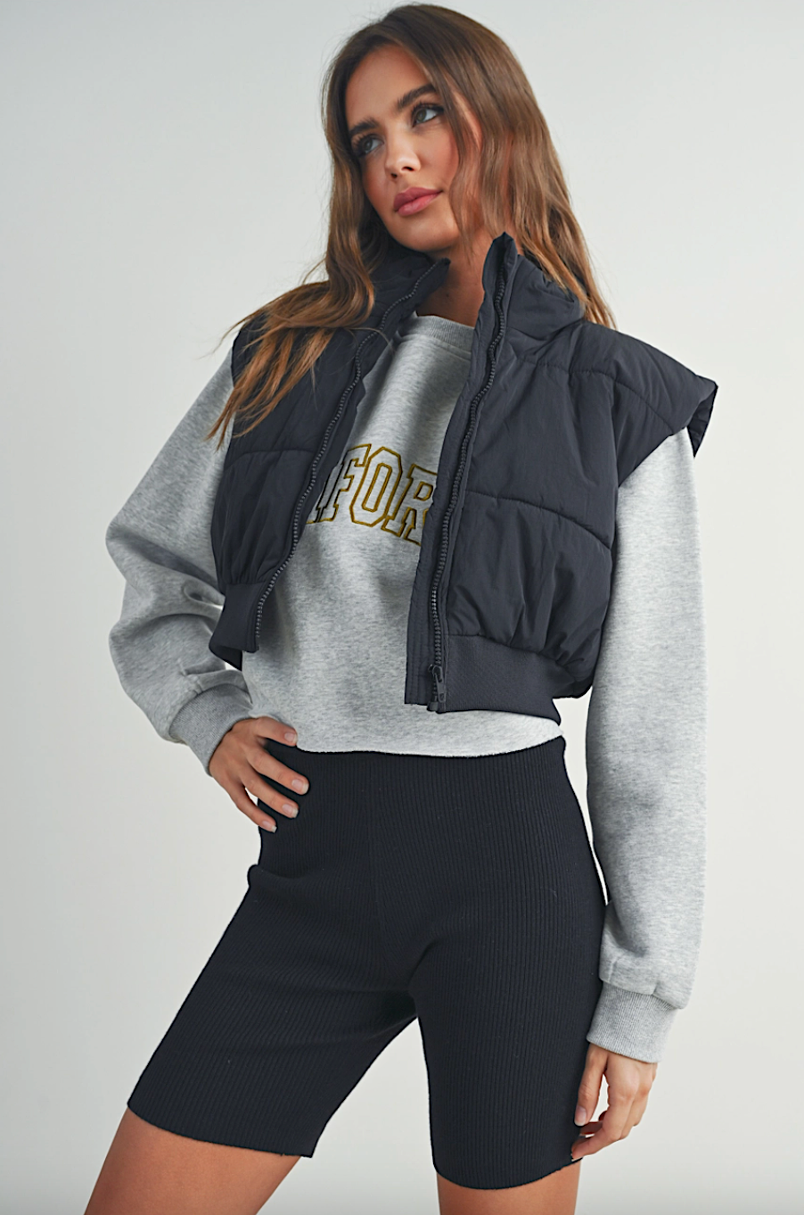 crop zip-up puffer vest