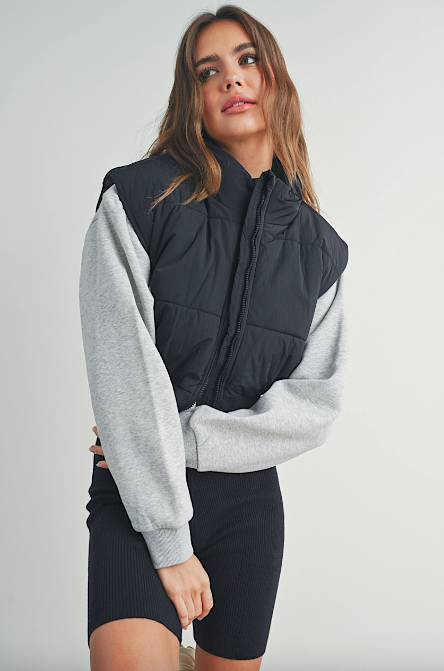 crop zip-up puffer vest