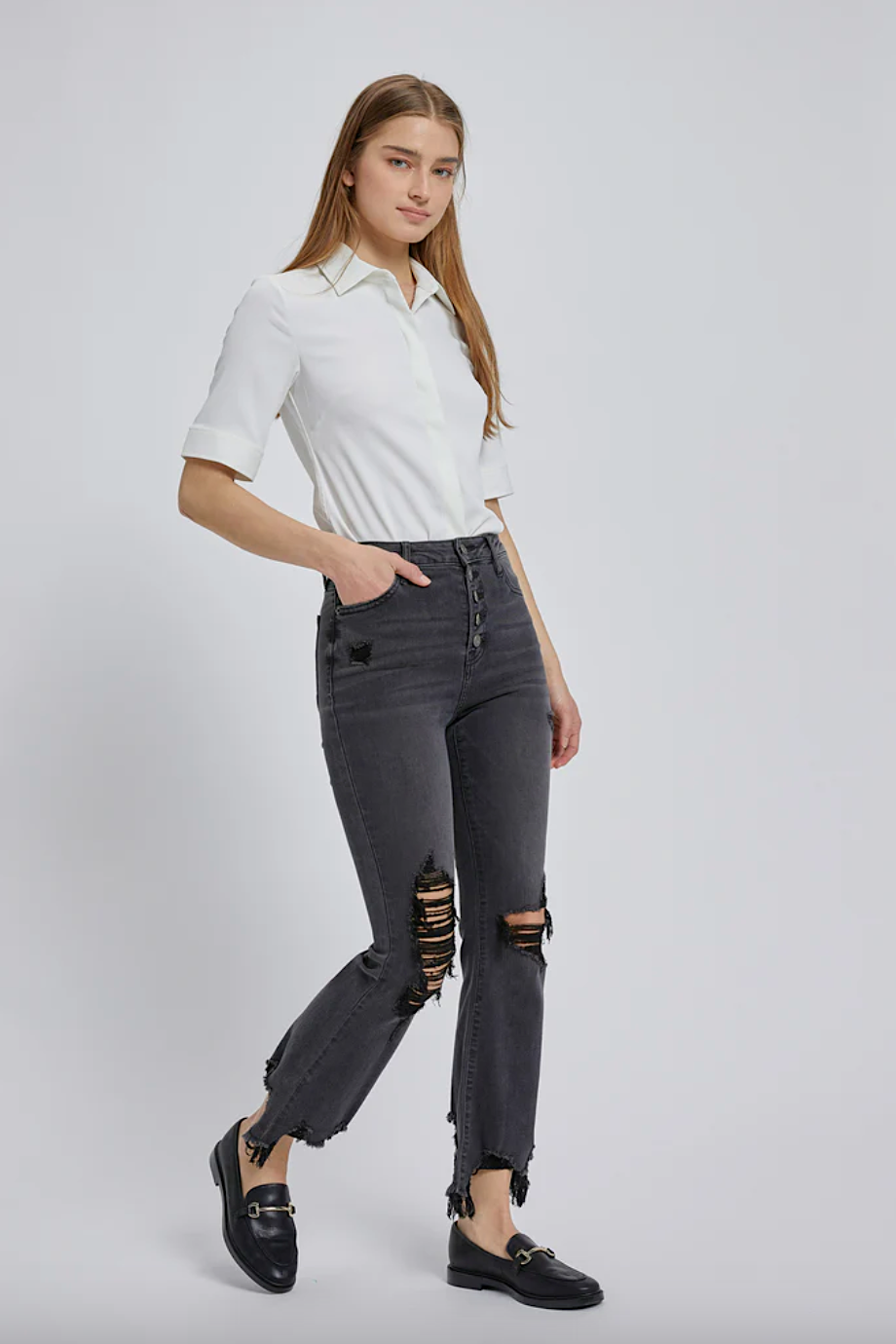 happi high rise cropped flare - black