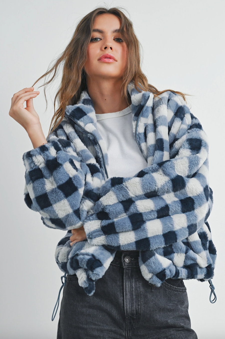 asha plaid drop shoulder jacket