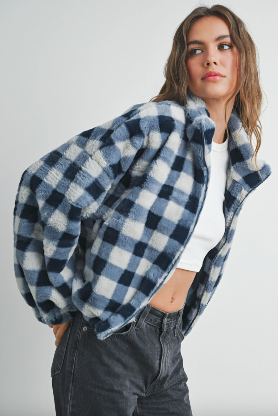 asha plaid drop shoulder jacket