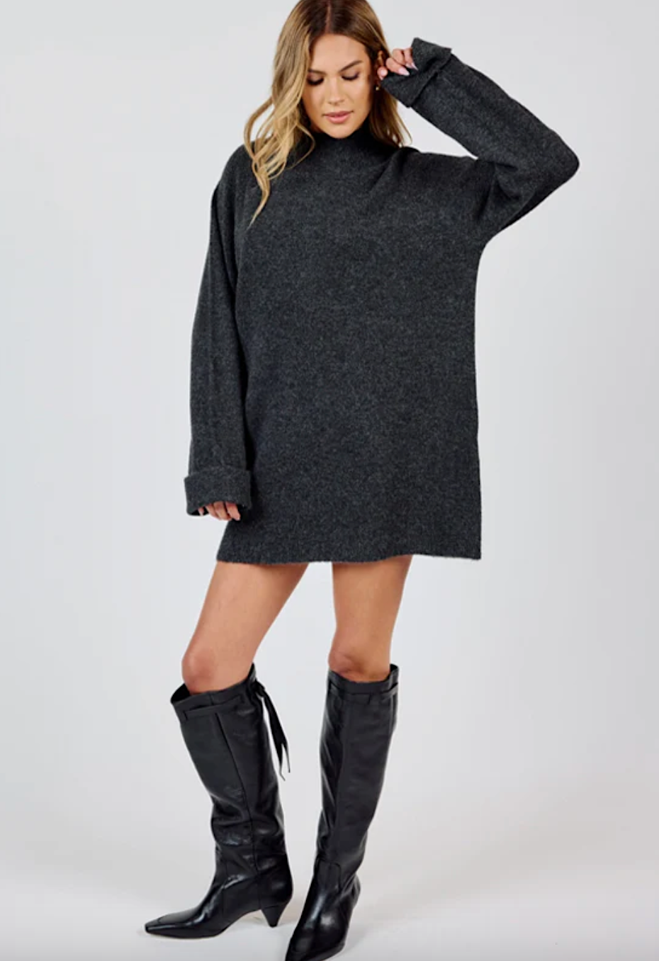 carson high neck sweater dress