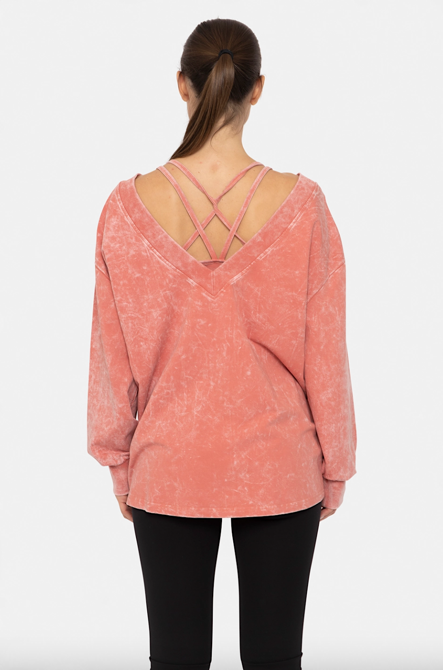 chloe mineral wash deep v-neck long sleeve