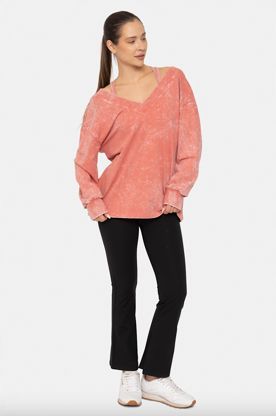 chloe mineral wash deep v-neck long sleeve