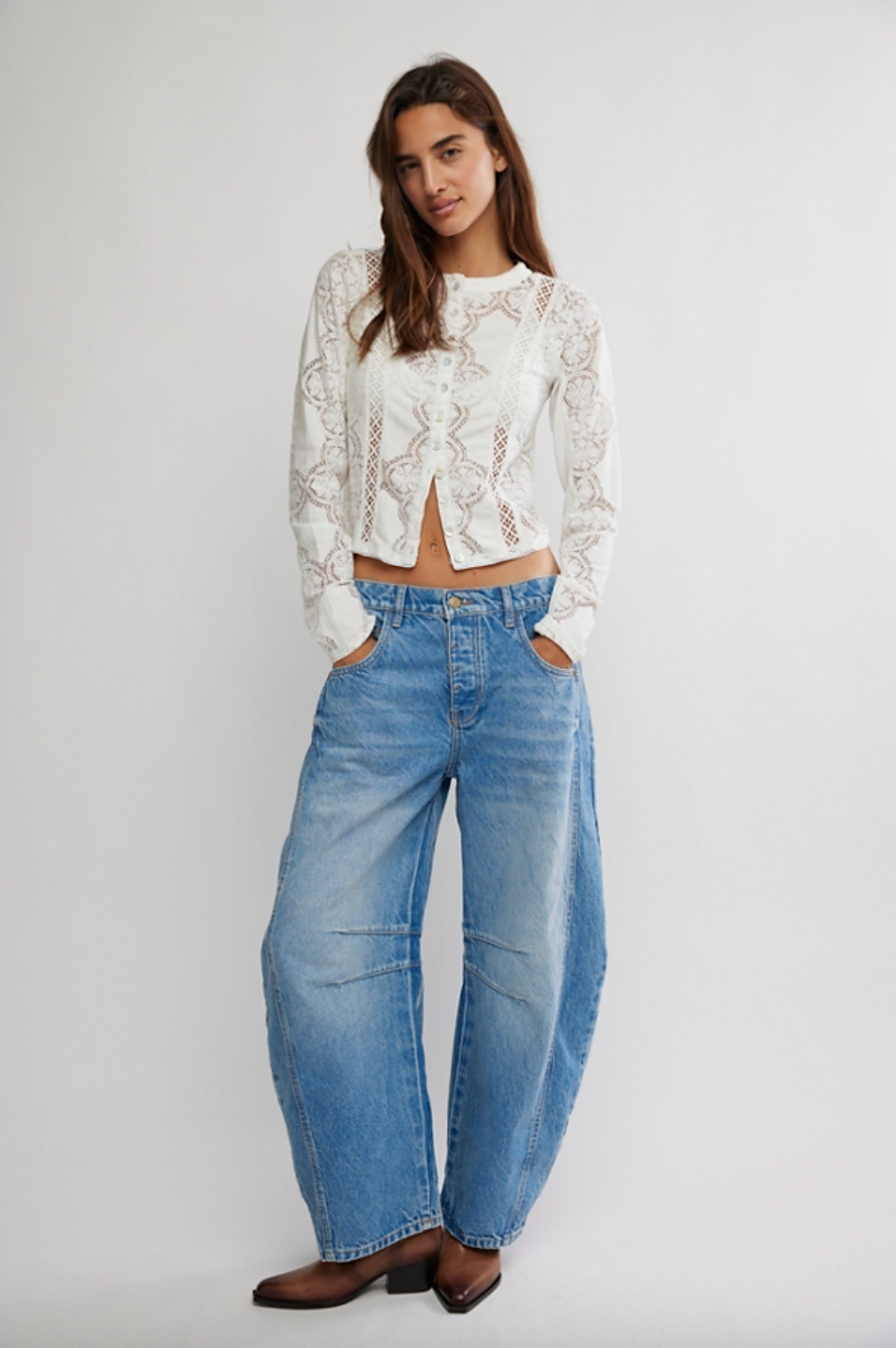 fp good luck mid rise barrel jean