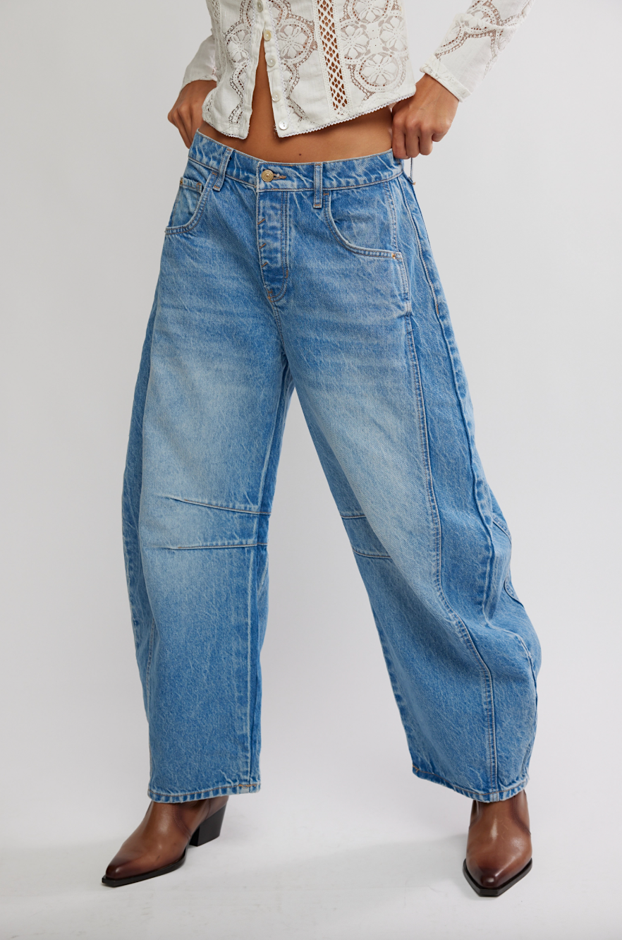 fp good luck mid rise barrel jean